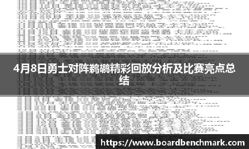 4月8日勇士对阵鹈鹕精彩回放分析及比赛亮点总结